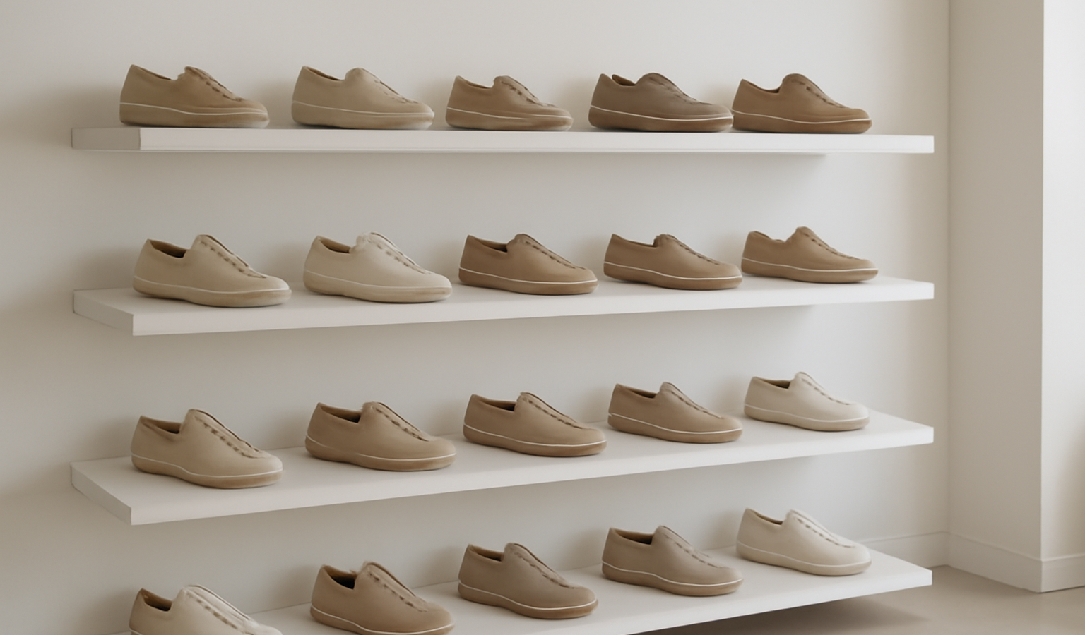 rayon de chaussures neutres dans magasin minimaliste