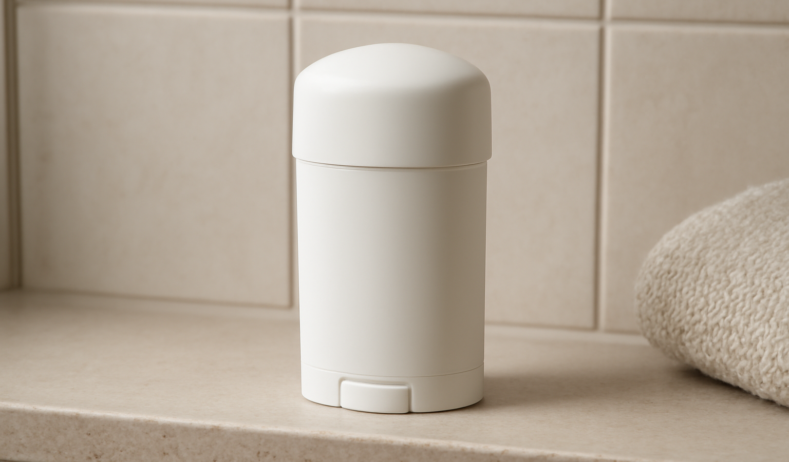tube de deodorant posé sur étagère salle de bain