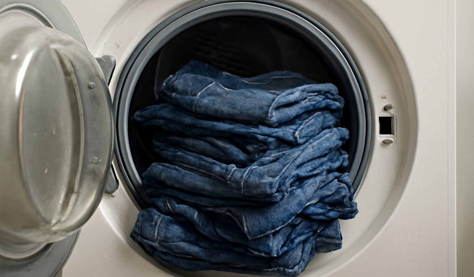 pile de jeans humides sur machine ouverte