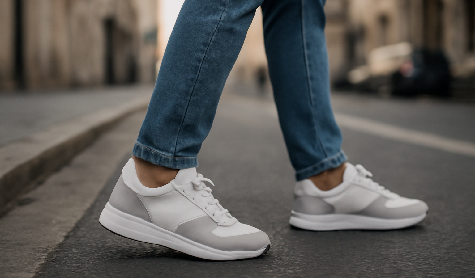 personne marchant en sneakers dans la rue