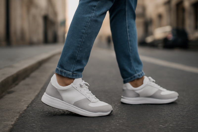 personne marchant en sneakers dans la rue