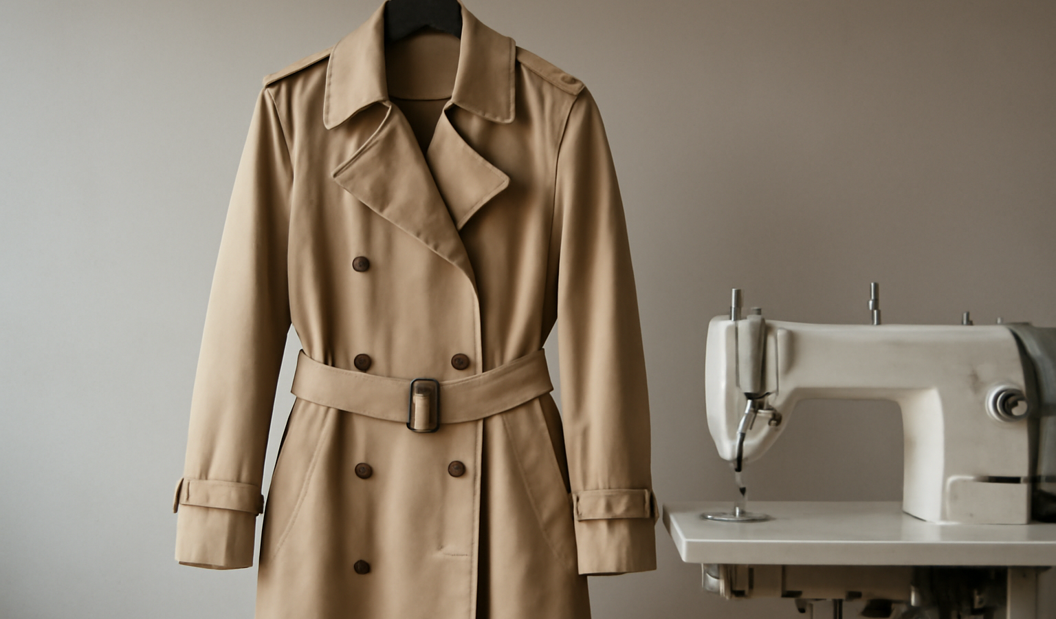 trench suspendu sur cintre proche machine