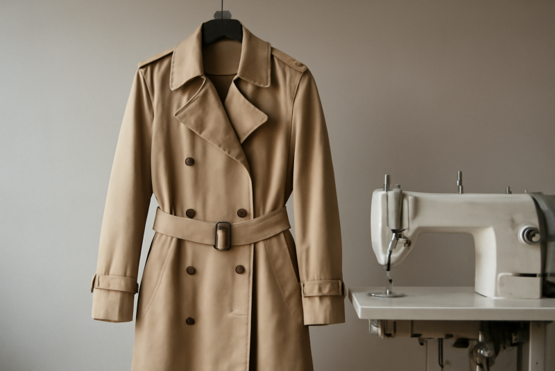 trench suspendu sur cintre proche machine