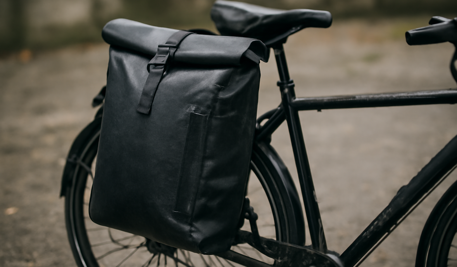 sac à dos étanche accroché à vélo