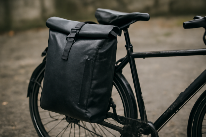 sac à dos étanche accroché à vélo