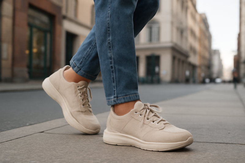 personne marchant en baskets neutres en ville