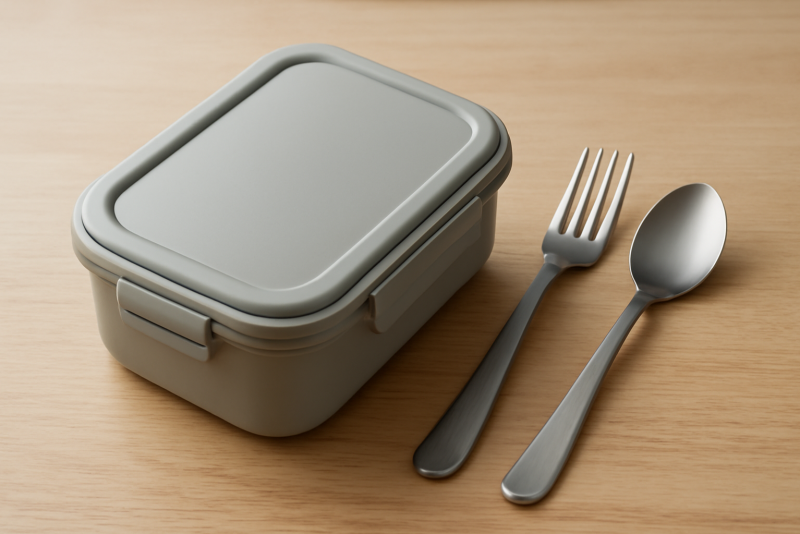 lunchbox réutilisable et couverts sur table