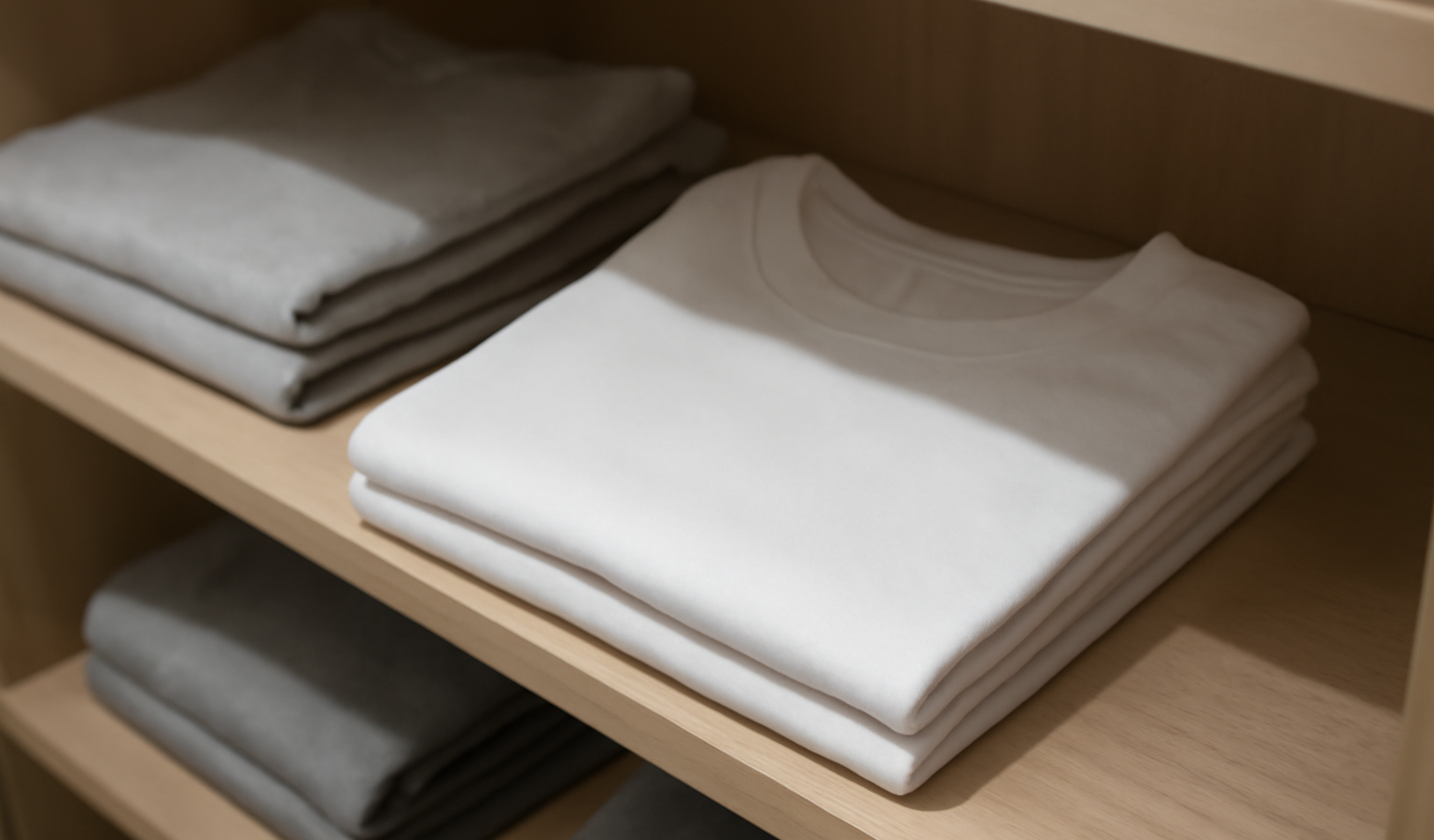 tshirt basique plié sur etagere en boutique