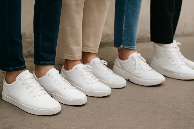 personnes portant baskets blanches de styles différents