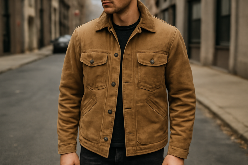personne portant veste toile robuste en rue