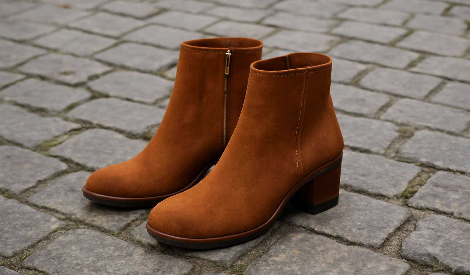 bottines posees sur trottoir pavé