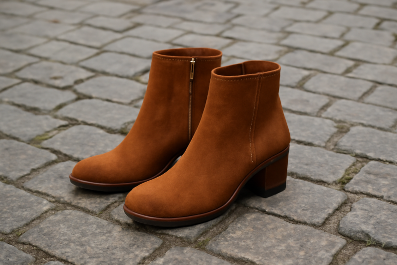 bottines posees sur trottoir pavé