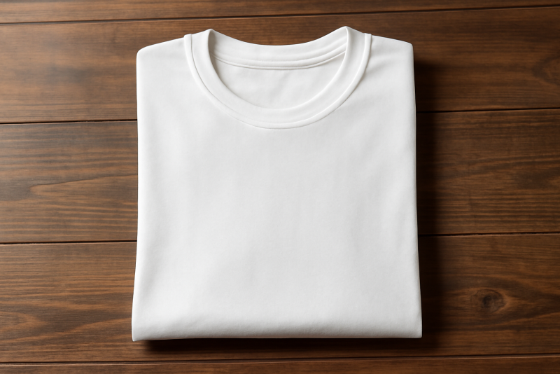 tshirt basique plié sur table en bois