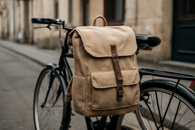 sac a dos sur bicyclette en rue