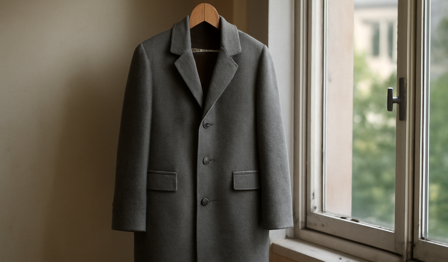 manteau suspendu près d'une fenêtre ouverte