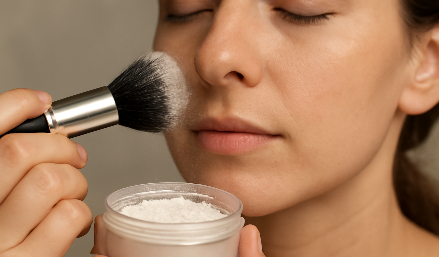 mains poudrant visage legerement