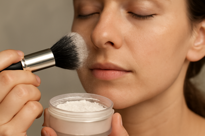 mains poudrant visage legerement