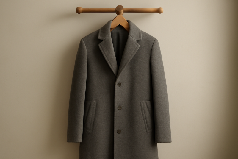 manteau en laine posé sur porte-manteau
