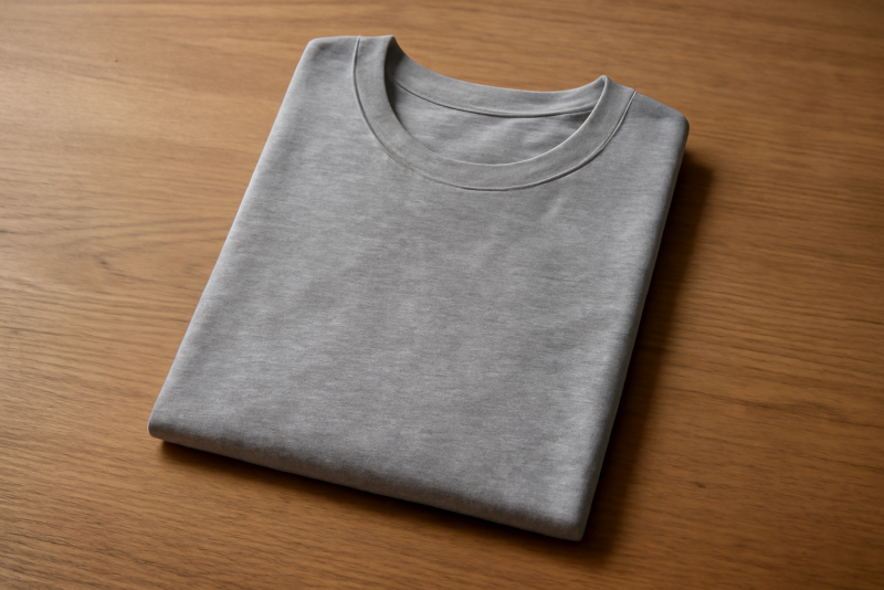 t-shirt basique plié sur une table