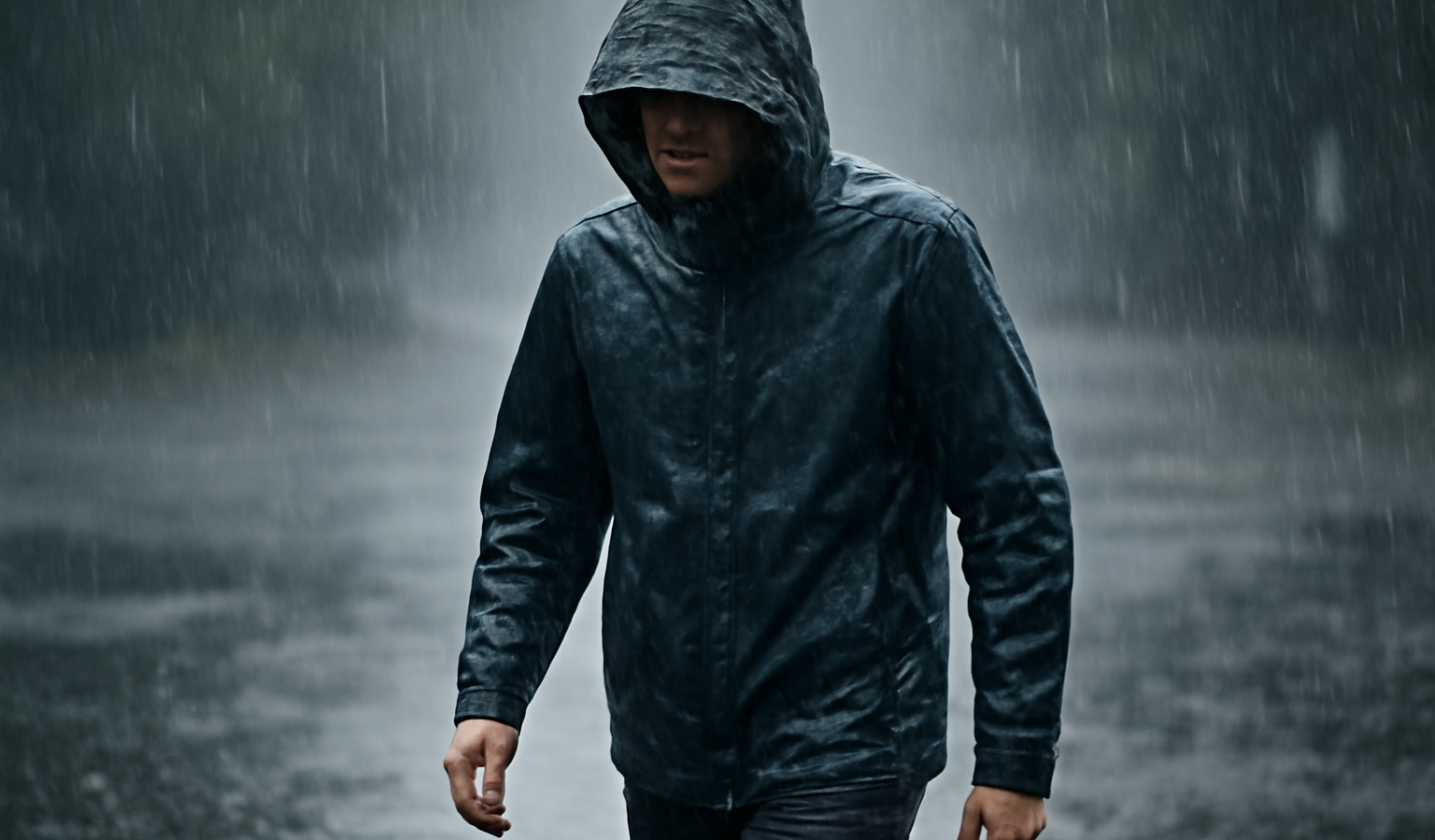 personne marchant sous pluie avec veste impermeable