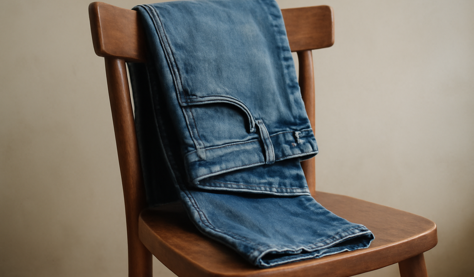 jean posé sur une chaise en bois