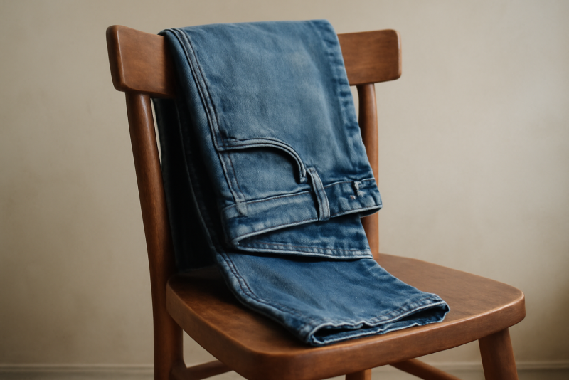 jean posé sur une chaise en bois