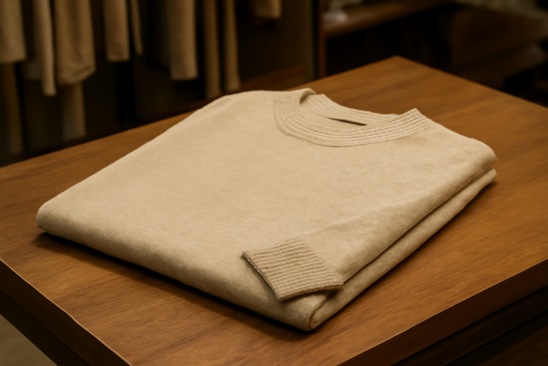 pull fin posé sur table en boutique