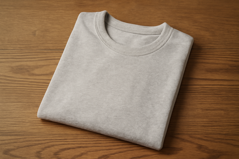 t-shirt posé plié sur table en coton