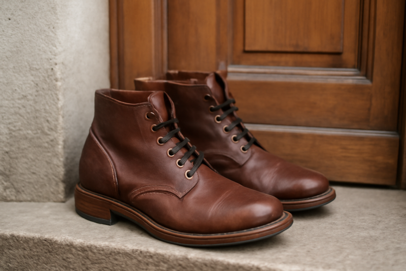 paire de bottines posée près d'une entrée