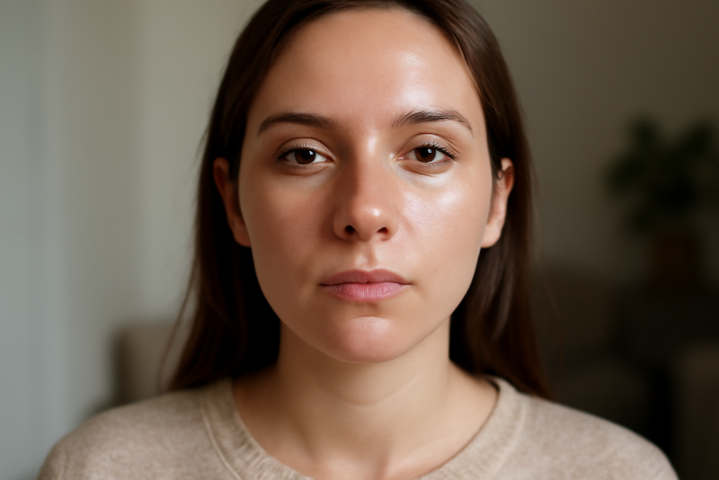 visage avec zone T lumineuse en intérieur