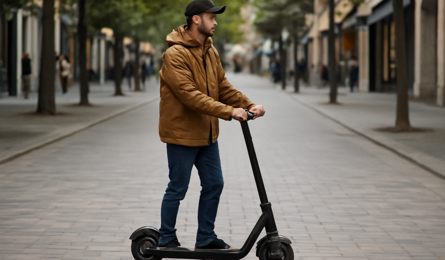 personne sur trottinette dans rue pietonne
