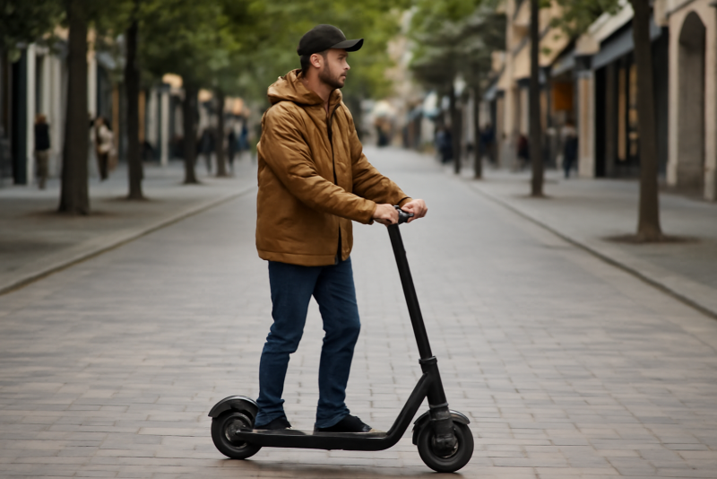 personne sur trottinette dans rue pietonne