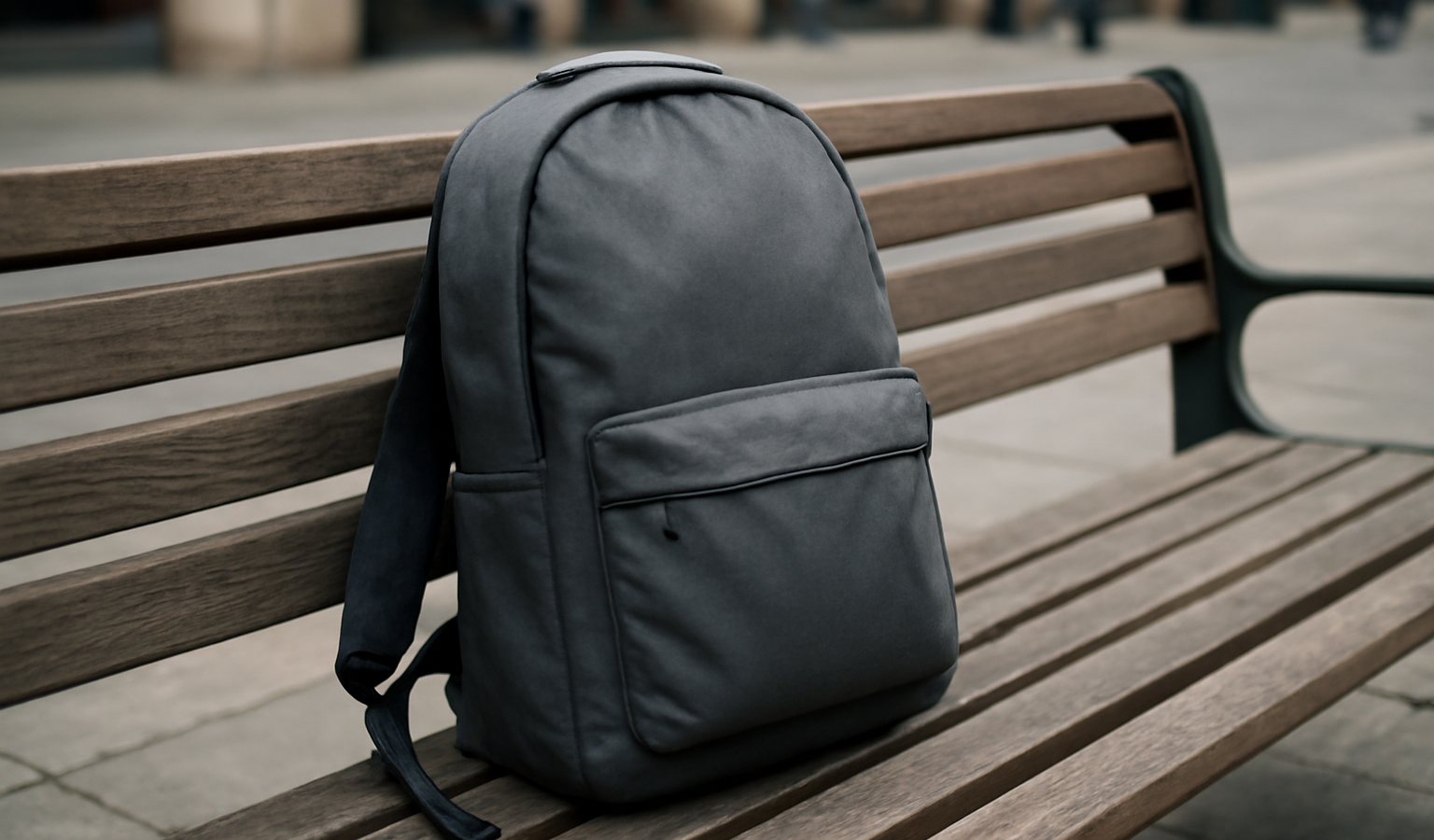 sac leger pose sur banc urbain