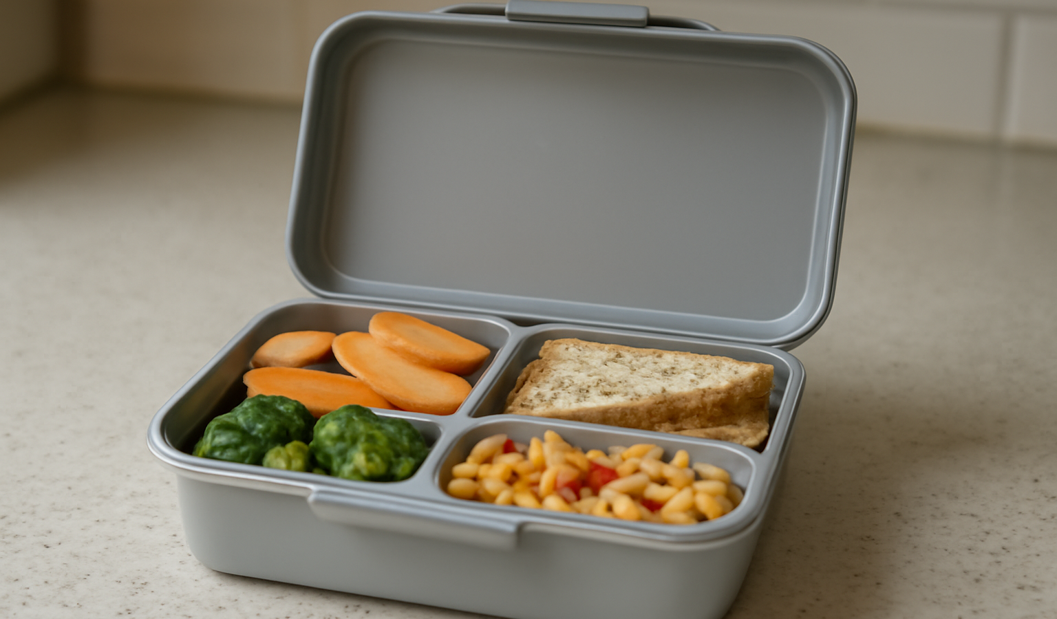 lunchbox remplie posee sur comptoir