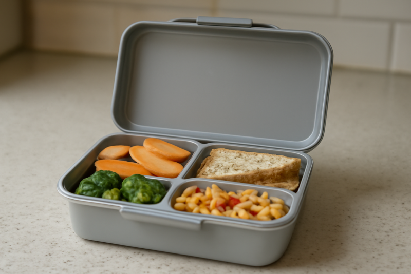 lunchbox remplie posee sur comptoir