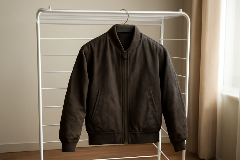 blouson posé sur séchoir intérieur
