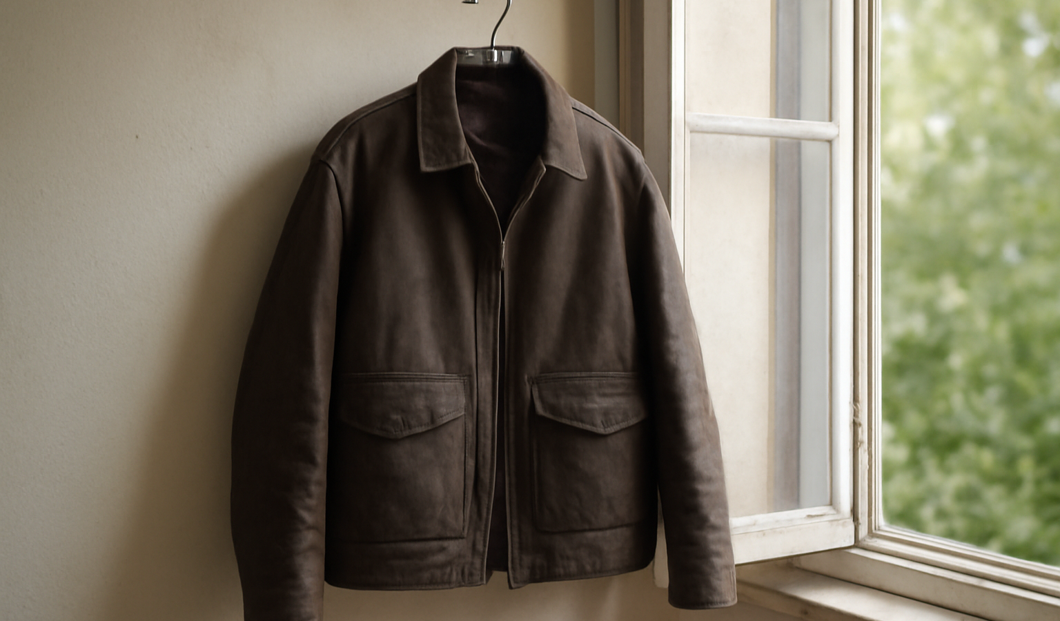 blouson pendu près d'une fenêtre ouverte