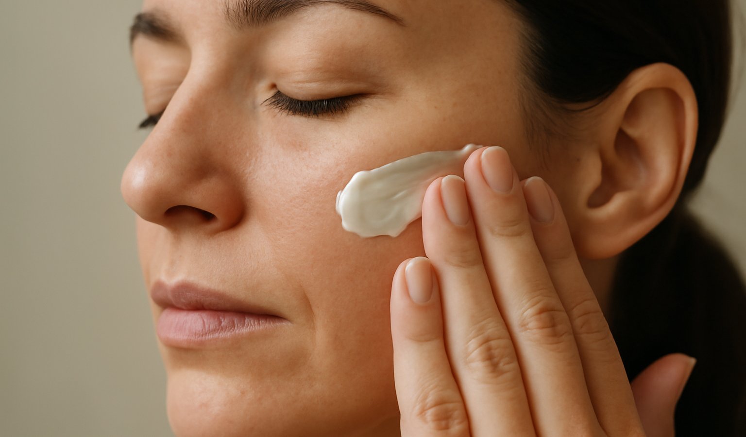 mains appliquant creme sur joue