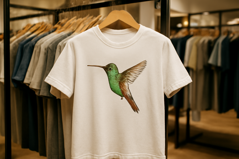 t-shirt imprimé accroché dans boutique