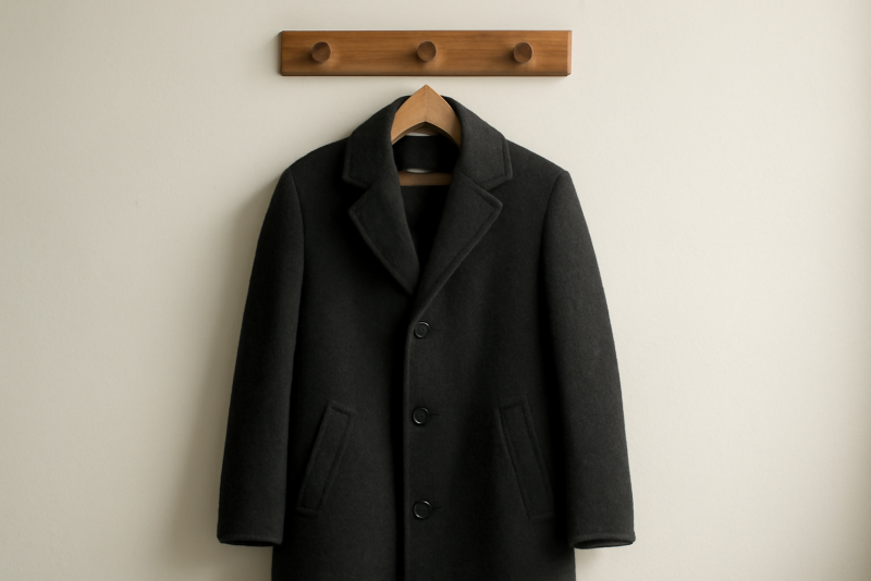 manteau sombre suspendu sur porte manteau