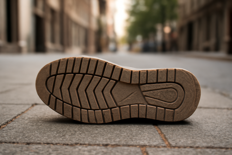 semelle de chaussure sur trottoir urbain