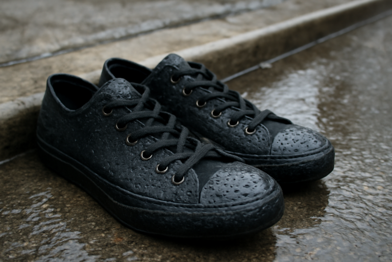 baskets basses mouillees pres d'un trottoir