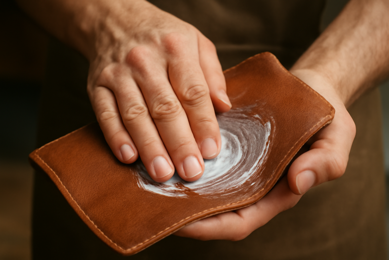 mains rendant du cuir plus souple avec crème