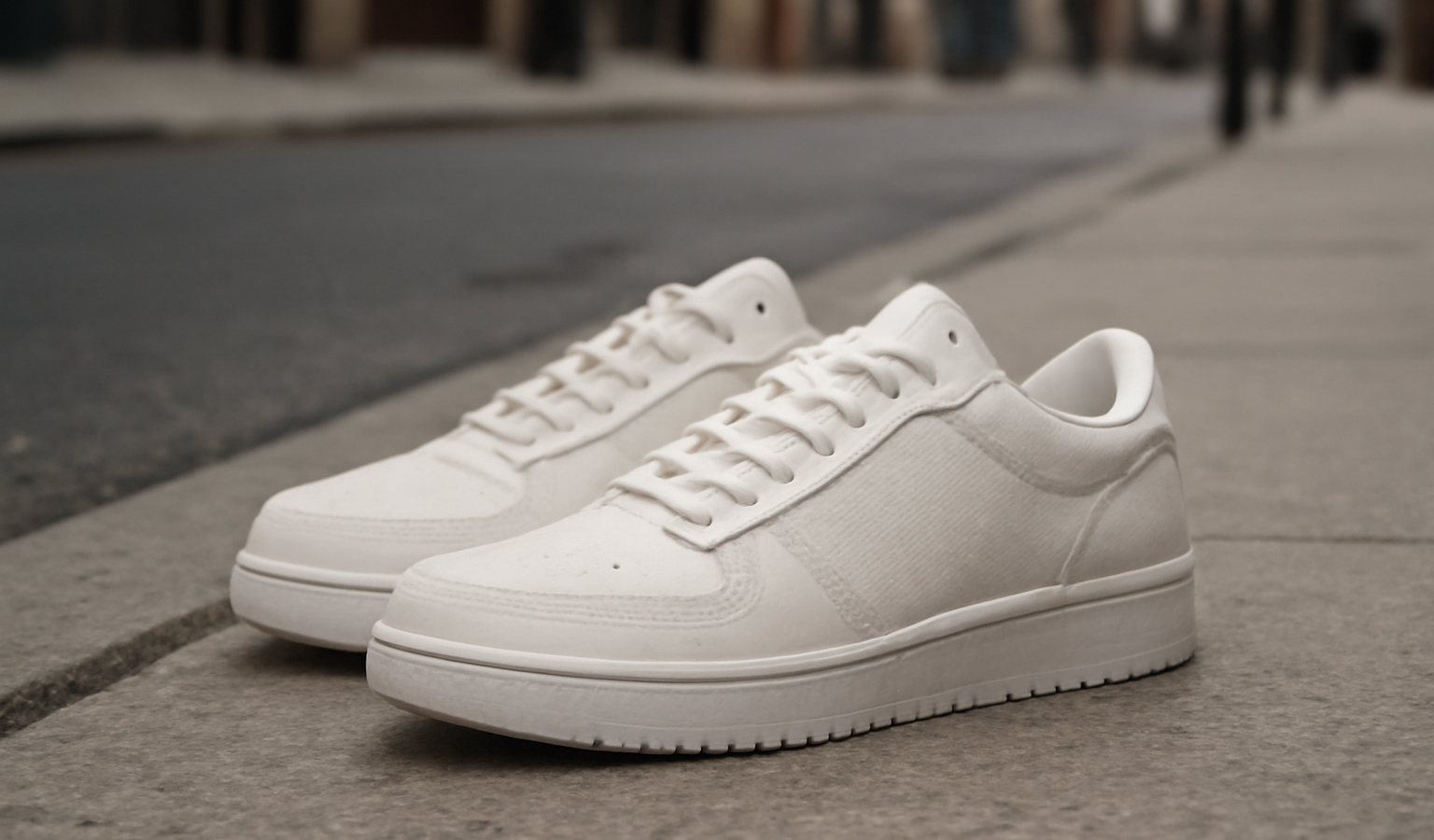 paire de baskets posée sur trottoir urbain
