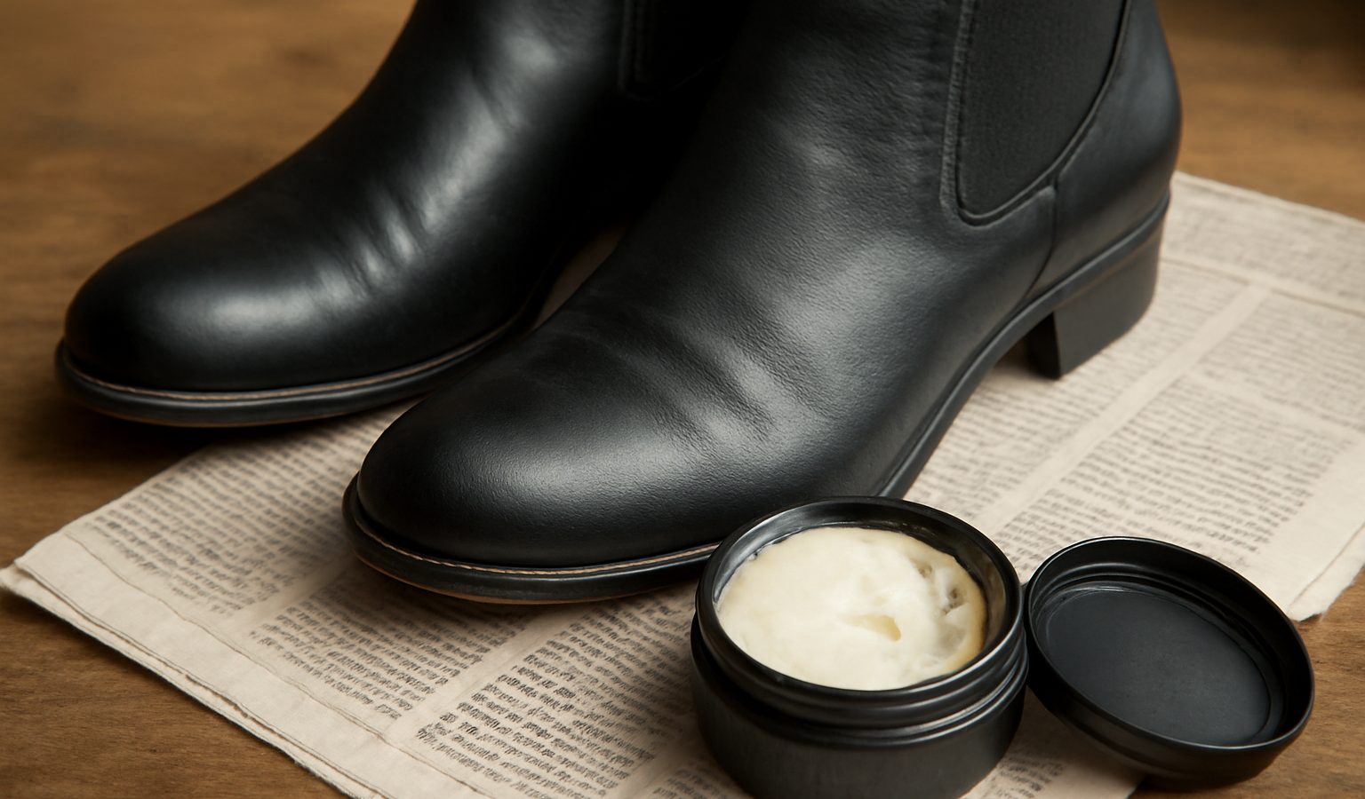 bottines sur journal avec pot de soin ouvert