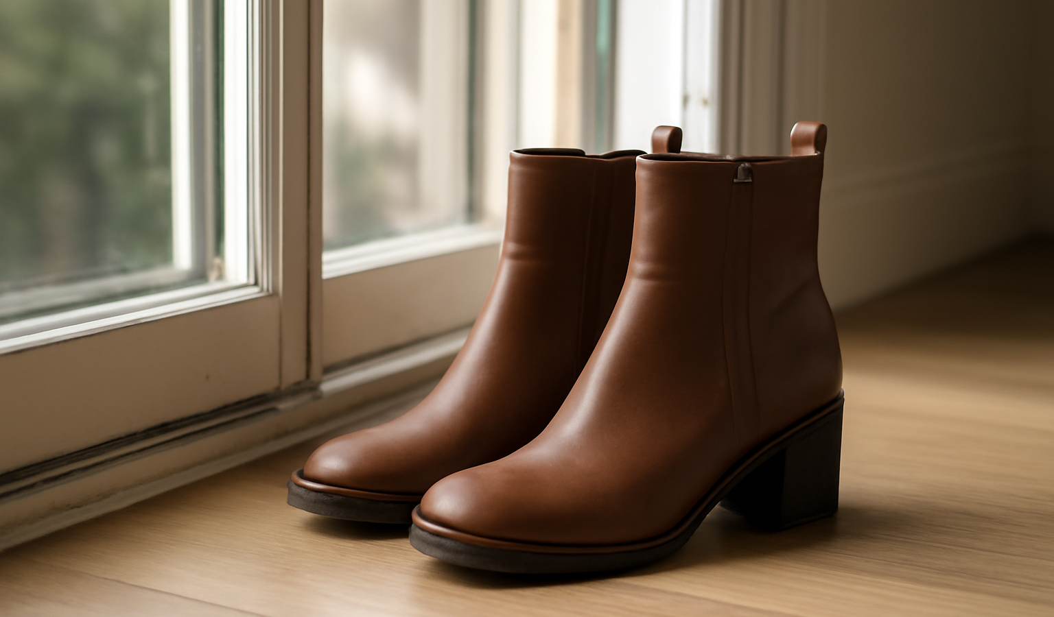 bottines posées près d'une fenêtre ouverte