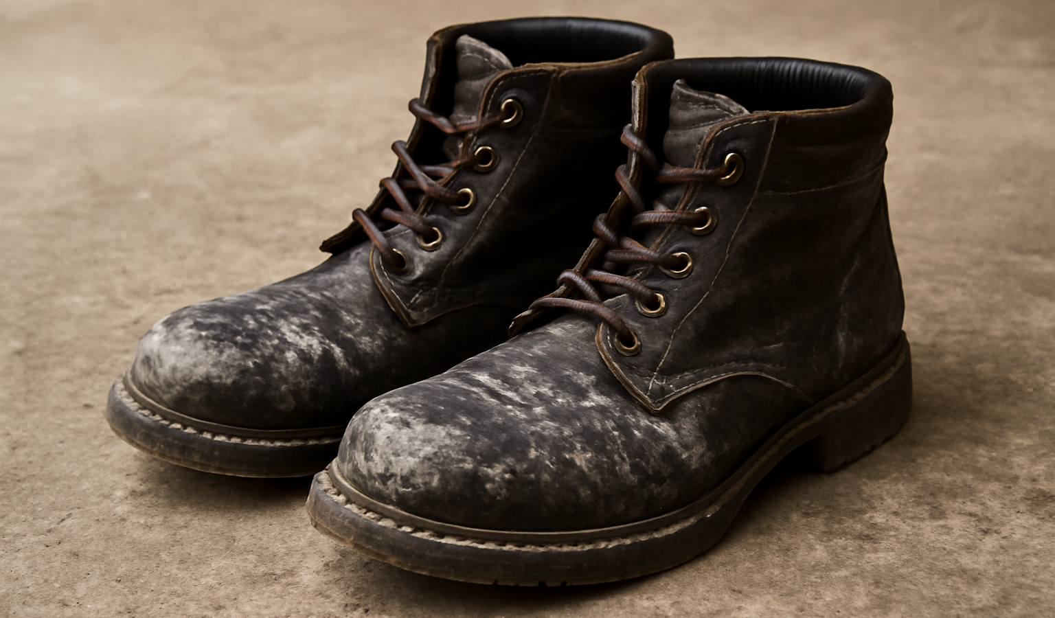 bottines cirées avec traces blanchâtres visibles