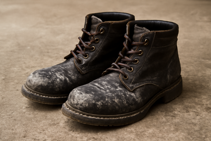 bottines cirées avec traces blanchâtres visibles