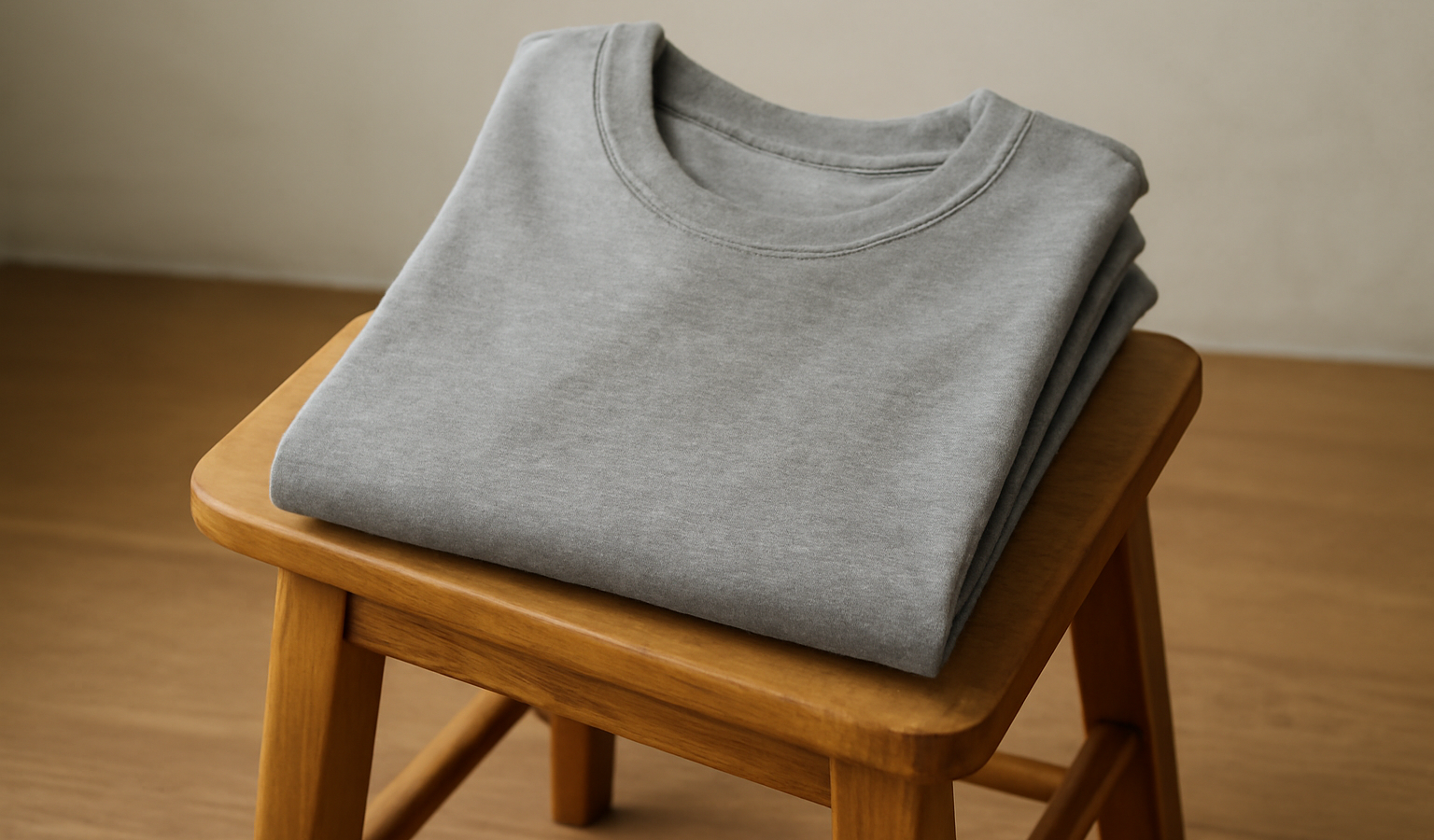 t-shirt plié sur petite chaise en bois