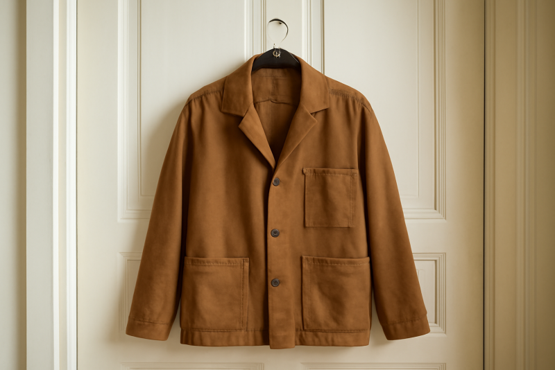 veste posee sur cintre devant porte